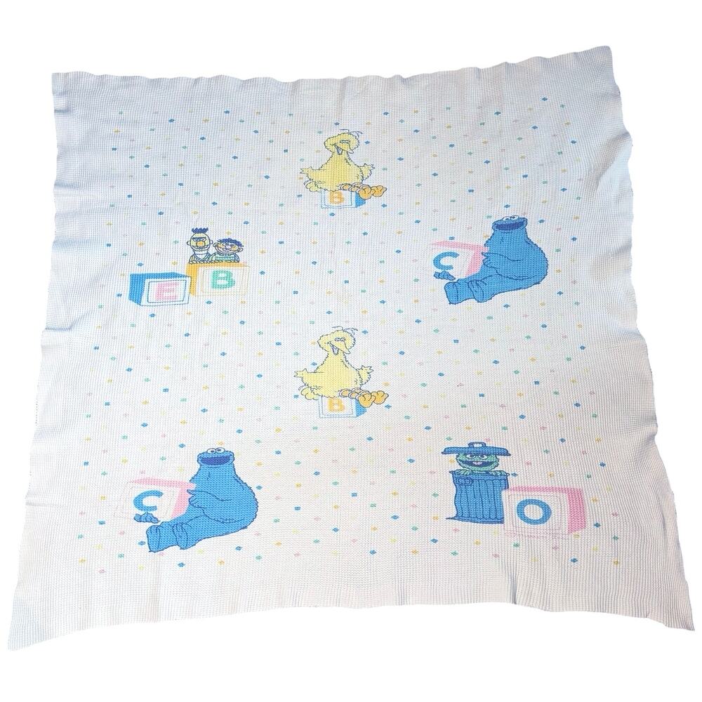 Vintage Sesame Street Baby Thermal Waffle Knit Receiving Blanket 80s READ
